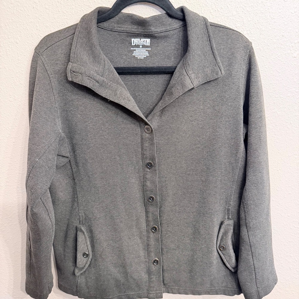 Duluth Trading Co Womens Gray Cotton Blend Button Front Cardigan Jacket Size M